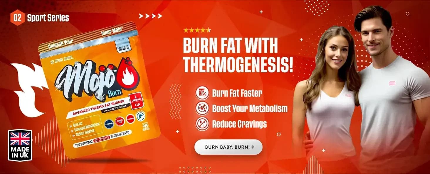 Mojo Burn advanced thermo fat burner โ burn fat with thermogenesis: burn fat faster, boost your metabolism, reduce cravings. Burn baby, burn!